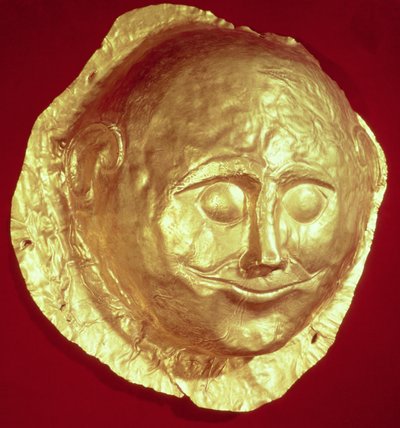Dodenmasker uit graf IV van grafcirkel A, Mycene, c.1580-1550 v.Chr. door Mycenaean
